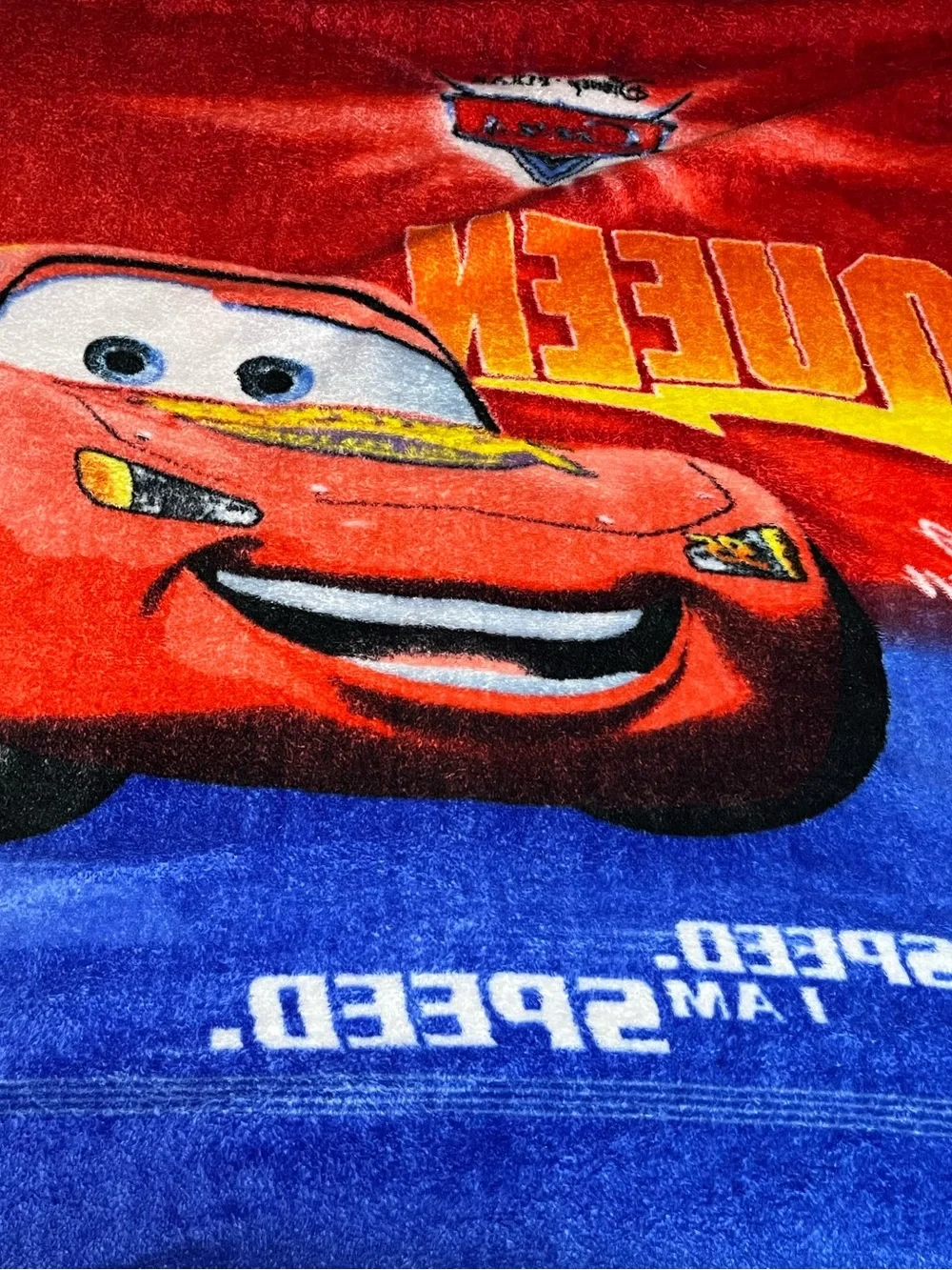Vintage Disney Pixar Cars Lightning McQueen Plush Throw Blanket 58x48 I Am Speed